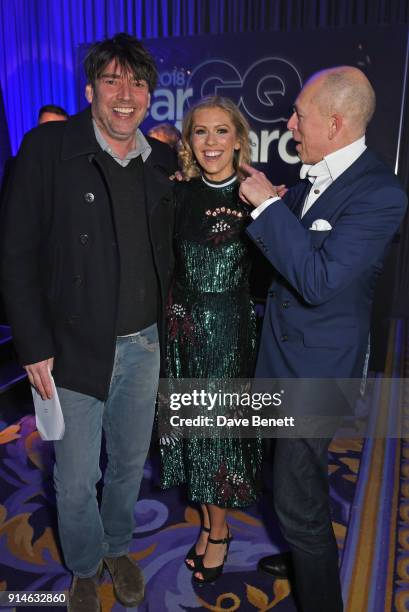 Alex James, Nicki Shields and Dylan Jones attend the GQ Car Awards 2018 in association with Michelin at Corinthia London on February 5, 2018 in...