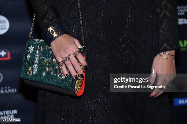 Julia Ducournau,bag detail, attends the 23rd Lumieres Award Ceremony at Institut du Monde Arabe on February 5, 2018 in Paris, France.