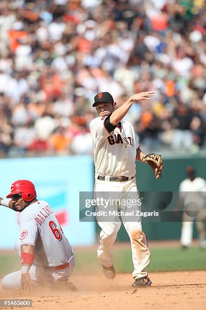 Freddy Sanchez of the San Francisco Giants fielding during the game against the Cincinnati Reds at the AT&T Park in San Francisco, California on...
