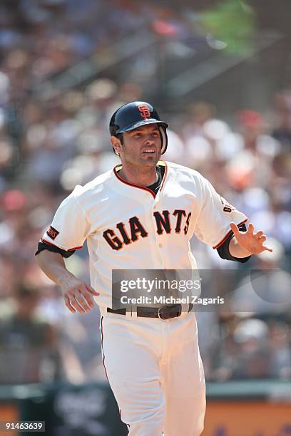 Freddy Sanchez of the San Francisco Giants hitting during the game against the Cincinnati Reds at the AT&T Park in San Francisco, California on...