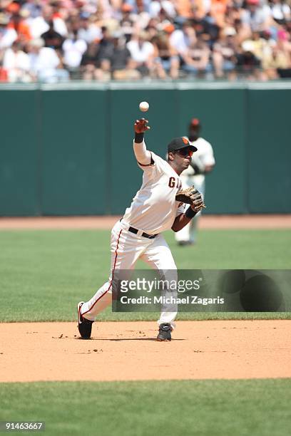 Edgar Renteria of the San Francisco Giants fielding during the game against the Cincinnati Reds at the AT&T Park in San Francisco, California on...