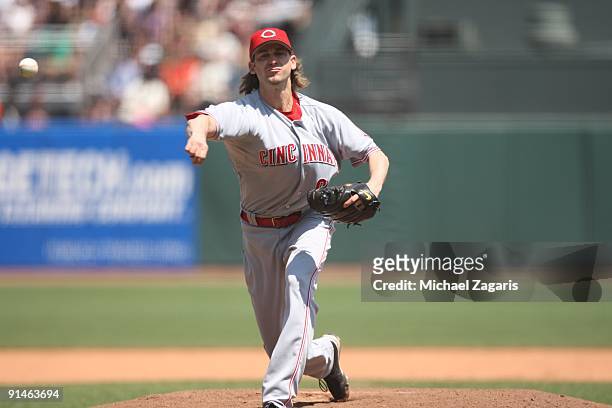 Bronson Arroyo of the Cincinnati Reds pitching during the game against the San Francisco Giants at the AT&T Park in San Francisco, California on...