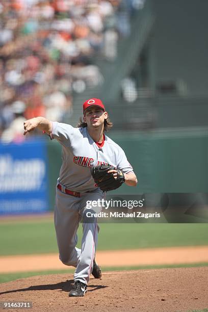 Bronson Arroyo of the Cincinnati Reds pitching during the game against the San Francisco Giants at the AT&T Park in San Francisco, California on...