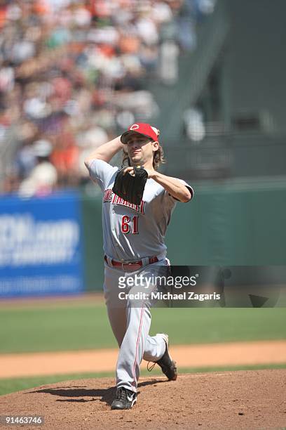 Bronson Arroyo of the Cincinnati Reds pitching during the game against the San Francisco Giants at the AT&T Park in San Francisco, California on...