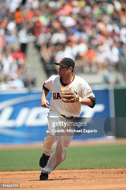 Freddy Sanchez of the San Francisco Giants fielding during the game against the Cincinnati Reds at the AT&T Park in San Francisco, California on...