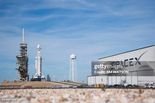 The SpaceX Falcon Heavy rests on Pad 39A at the Kennedy Space Center in Florida, on February 5 ahead of its demonstration mission. SpaceX is poised...