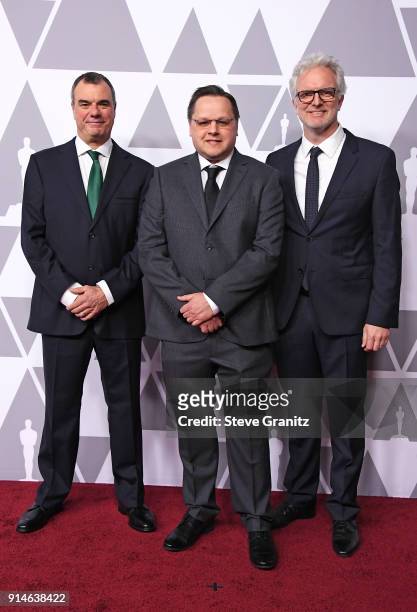 Visual effects artists Chris Corbould, Mike Mulholland, and Ben Morris attend the 90th Annual Academy Awards Nominee Luncheon at The Beverly Hilton...