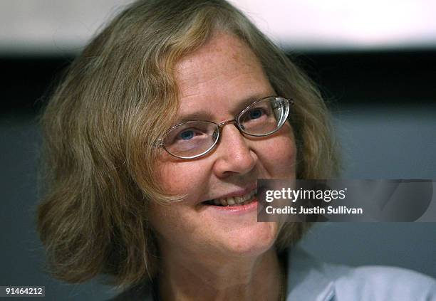 University of California San Francisco scientist Elizabeth Blackburn speaks during a news conference after winning the Nobel Prize in Medicine...