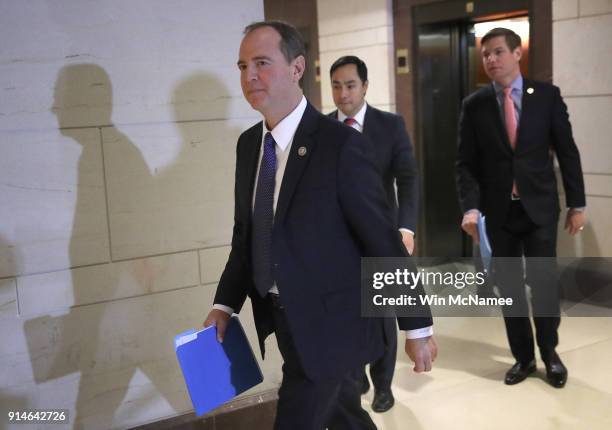 Rep. Adam Schiff , ranking member of the House Permanent Select Committee on Intelligence, arrives for a committee meeting at the U.S. Capitol...