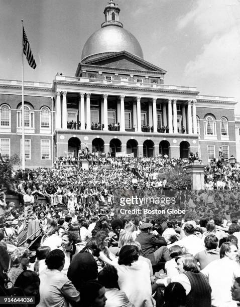 Thousands of demonstrators gather to protest the war in Vietnam and Cambodia and the recent shooting in Ohio of four Kent State University students...