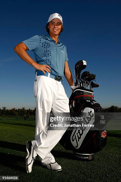 Ricky Fowler poses with his Titlesist golf bag on the driving range prior to the second round of the Albertson's Boise Open at Hillcrest Country Club...