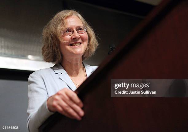 University of California San Francisco scientist Elizabeth Blackburn speaks during a news conference after winning the Nobel Prize in Medicine...