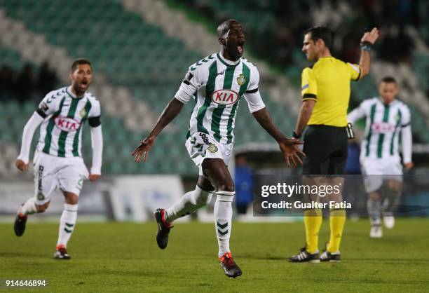 Vitoria Setubal forward Edinho from Portugal celebrates after scoring a goal during the Primeira Liga match between Vitoria Setubal and CF Os...