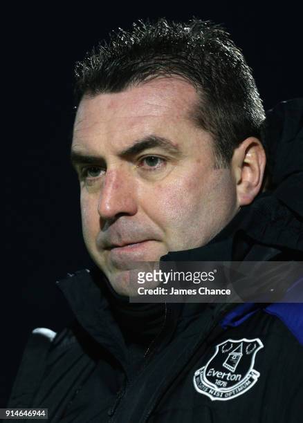 David Unsworth, Manager of Everton U23 looks on during the Premier League 2 match between Arsenal and Everton at Meadow Park on February 5, 2018 in...