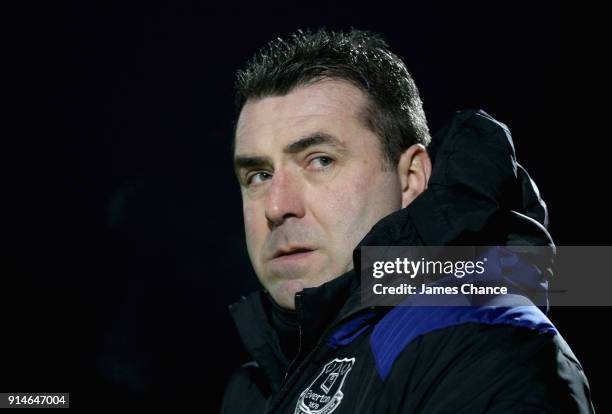 David Unsworth, Manager of Everton U23 looks on during the Premier League 2 match between Arsenal and Everton at Meadow Park on February 5, 2018 in...