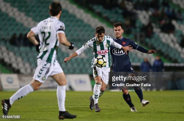 Vitoria Setubal midfielder Joao Teixeira from Portugal with CF Os Belenenses forward Nathan from Brazil in action during the Primeira Liga match...