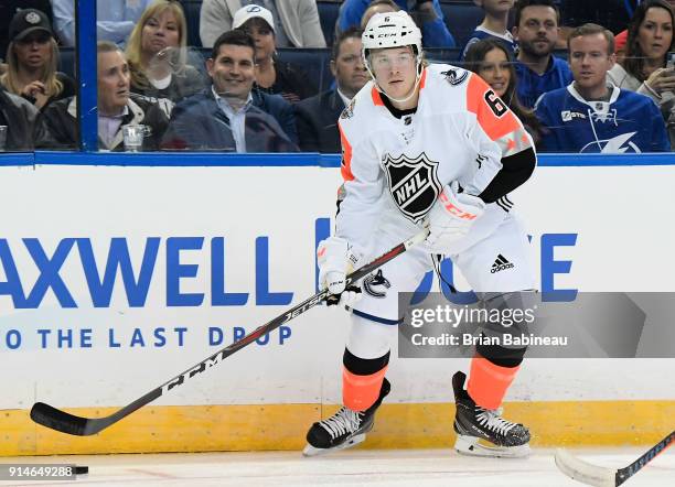 Brock Boeser of the Vancouver Canucks plays in the 2018 Honda NHL All-Star Game between the Central Division and the Pacific Divison at Amalie Arena...