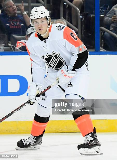 Brock Boeser of the Vancouver Canucks plays in the 2018 Honda NHL All-Star Game between the Central Division and the Pacific Divison at Amalie Arena...