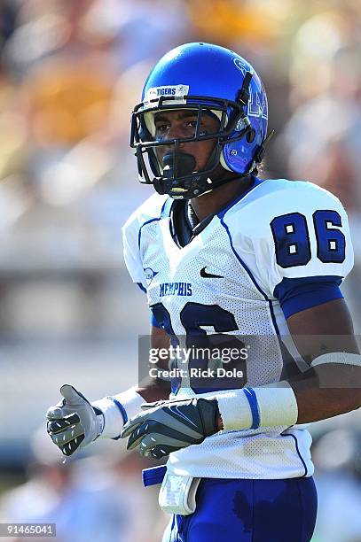 Wide receiver Curtis Johnson of the Memphis Tigers against the Central Florida Knights at Bright House Networks Stadium on October 3, 2009 in...