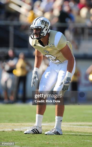 Strong safety Michael Greco of the Central Florida Knights lines up during the game against the Memphis Tigers at Bright House Networks Stadium on...