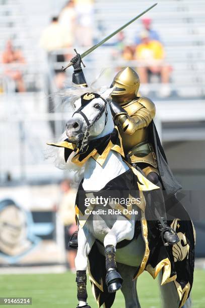 University of Central Florida Knights mascot rides on the field during the game against the Memphis Tigers at Bright House Networks Stadium on...