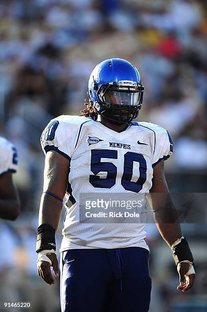 Linebacker Josh Linam of the Memphis Tigers against the Central Florida Knights at Bright House Networks Stadium on October 3, 2009 in Orlando,...