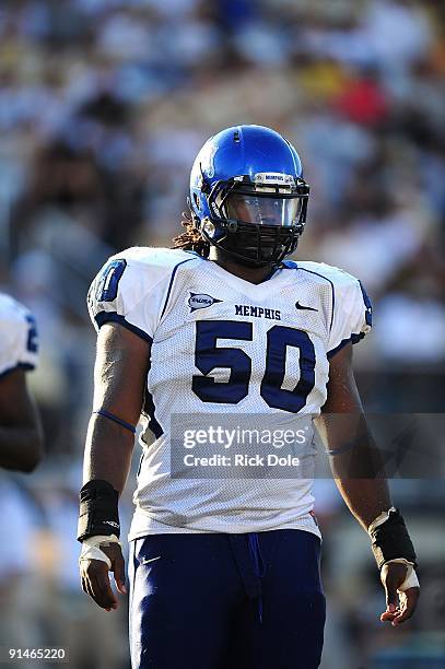 Linebacker Josh Linam of the Memphis Tigers against the Central Florida Knights at Bright House Networks Stadium on October 3, 2009 in Orlando,...