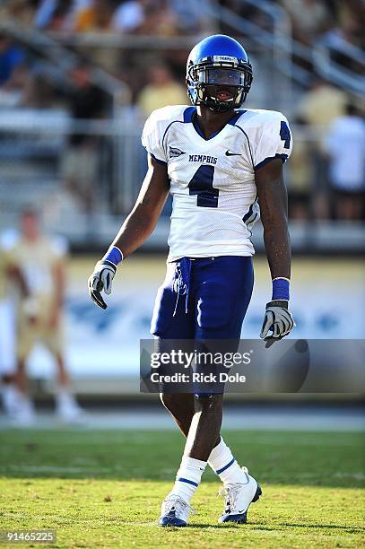 Defensive back Darius Davis of the Memphis Tigers against the Central Florida Knights at Bright House Networks Stadium on October 3, 2009 in Orlando,...
