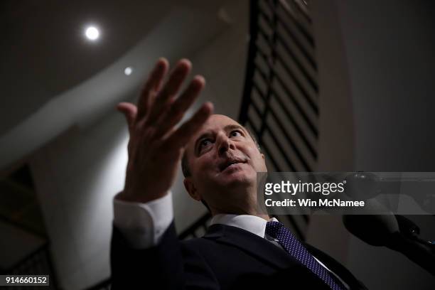 Rep. Adam Schiff , ranking member of the House Permanent Select Committee on Intelligence, answers questions following a committee meeting at the...