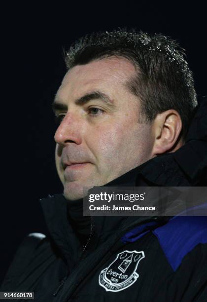 David Unsworth, Manager of Everton U23 looks on during the Premier League 2 match between Arsenal and Everton at Meadow Park on February 5, 2018 in...