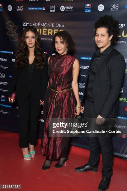 Lyna Khoudri, Sofia Djama and Amine Lansari attend the 23rd Lumieres Award Ceremony at Institut du Monde Arabe on February 5, 2018 in Paris, France.
