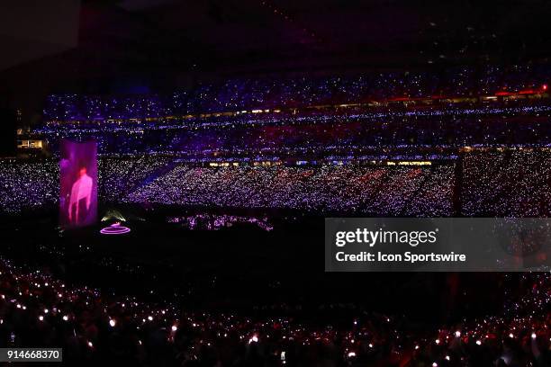 Justin Timberlake performs a tribute to Prince during the Pepsi Super Bowl Halftime Show of Super Bowl LII on February 4 at U.S. Bank Stadium in...