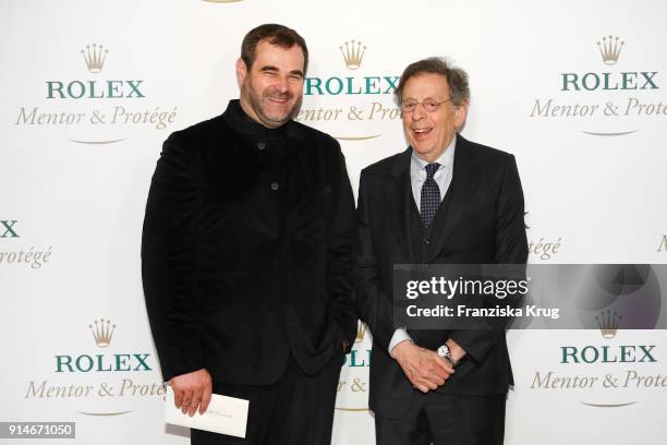 Josep Caballe-Domenech and Philip Glass during the Rolex Arts Initiative Ceremony at Staatsoper on February 5, 2018 in Berlin, Germany.