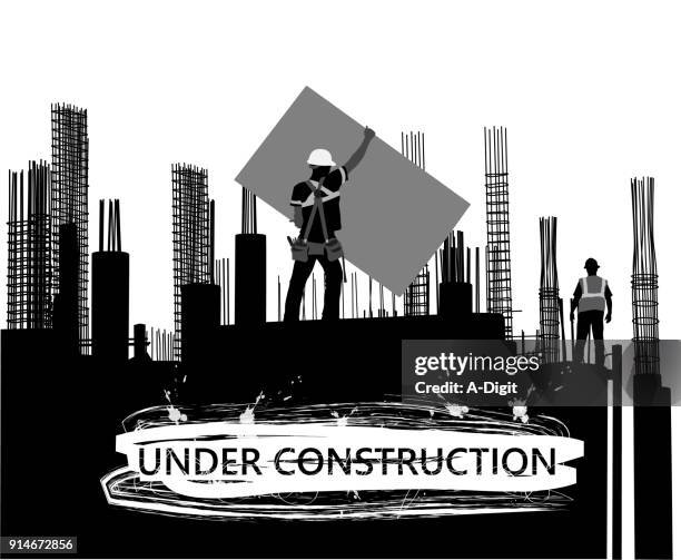 bau bewehrung und beton - construction site and silhouette stock-grafiken, -clipart, -cartoons und -symbole