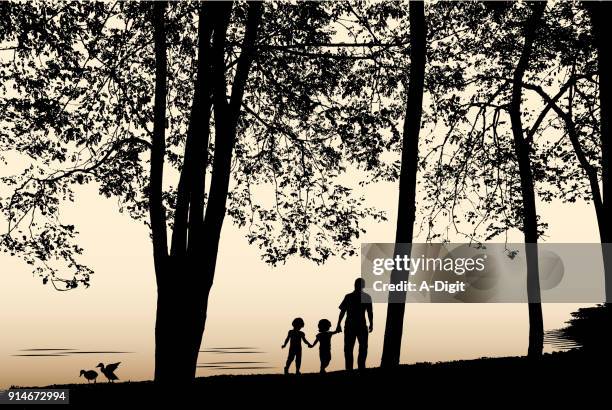 ilustraciones, imágenes clip art, dibujos animados e iconos de stock de memoria de la mañana con papá - familia afuera