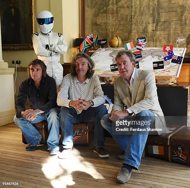 Richard Hammond, James May and Jeremy Clarkson attend a photocall to launch Top Gear's World Tour on September 25, 2009 in London, England.