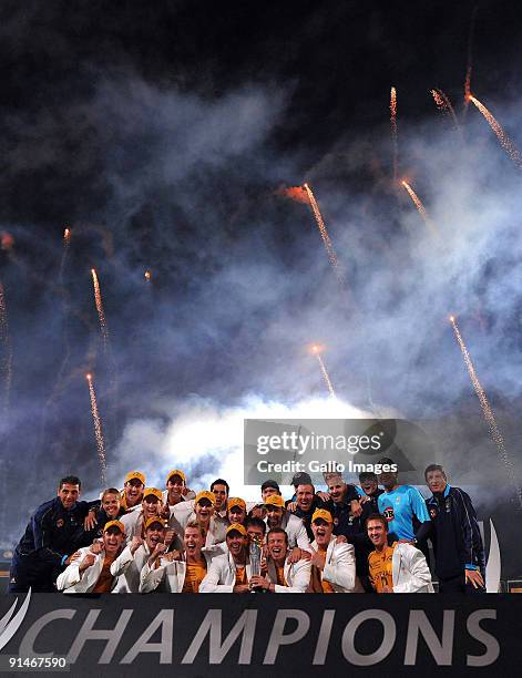 Ricky Ponting of Australia and the rest of the team celebrate with the trophy during the ICC Champions Trophy Final between Australia and New Zealand...