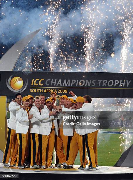 Ricky Ponting of Australia and the rest of the team celebrate with the trophy during the ICC Champions Trophy Final between Australia and New Zealand...