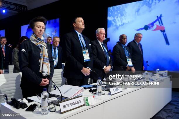 International Olympic Committee members Britain's Princess Anne, Puerto Rico's Richard Carrion Britain's Craig Reedie, Barbados' Austin Sealy and...