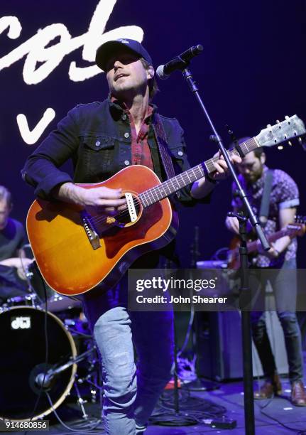 Jacob Davis performs onstage during the 2018 Black River Entertainment CRS show featuring Jacob Davis, Abby Anderson, Kelsea Ballerini, and special...