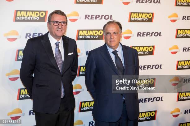 Santi Nolla and Javier Tebas attend the photocall of the 70th Mundo Deportivo Gala on February 5, 2018 in Barcelona, Spain.