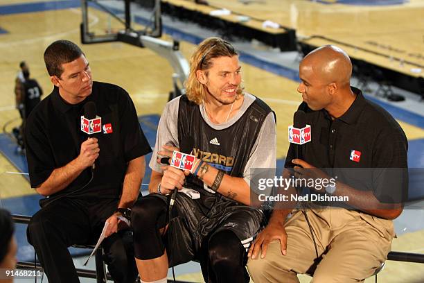 Mike Miller of the Washington Wizards is interviewed by NBA TV during the 2009 NBA Training Camp at the Siegel Center on the campus of Virginia...