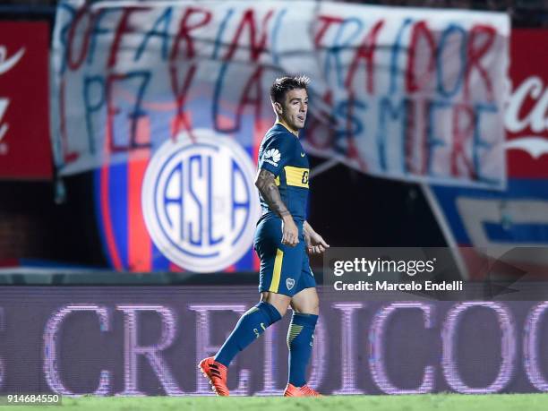 Julio Buffarini of Boca Juniors looks on during a match between San Lorenzo and Boca Juniors as part of the Superliga 2017/18 at Pedro Bidegain...