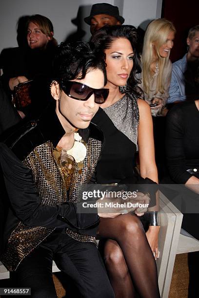 Prince and Bria Valenta attend Yves Saint Laurent Pret a Porter show as part of the Paris Womenswear Fashion Week Spring/Summer 2010 on October 5,...