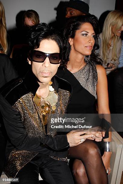 Prince and Bria Valenta attend Yves Saint Laurent Pret a Porter show as part of the Paris Womenswear Fashion Week Spring/Summer 2010 on October 5,...