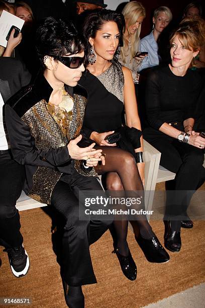 Prince and Bria Valenta attend Yves Saint Laurent Pret a Porter show as part of the Paris Womenswear Fashion Week Spring/Summer 2010 on October 5,...