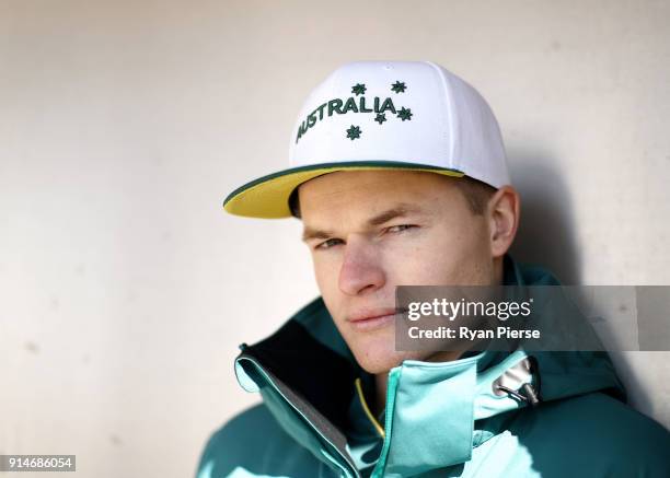 Australian Mogul Skier Brodie Summers poses during previews ahead of the PyeongChang 2018 Winter Olympic Games at Alpensia on February 6, 2018 in...