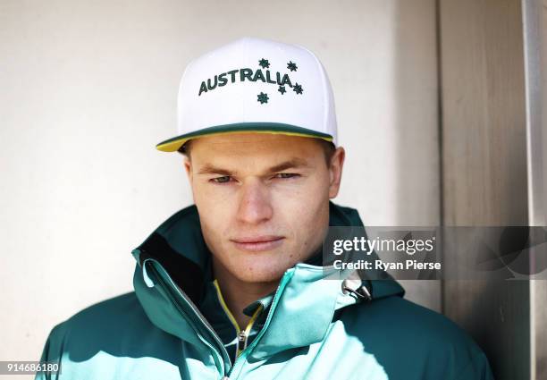 Australian Mogul Skier Brodie Summers poses during previews ahead of the PyeongChang 2018 Winter Olympic Games at Alpensia on February 6, 2018 in...