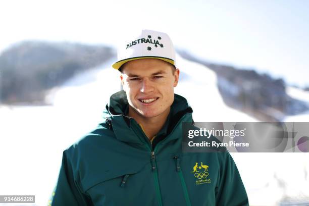 Australian Mogul Skier Brodie Summers poses during previews ahead of the PyeongChang 2018 Winter Olympic Games at Alpensia on February 6, 2018 in...