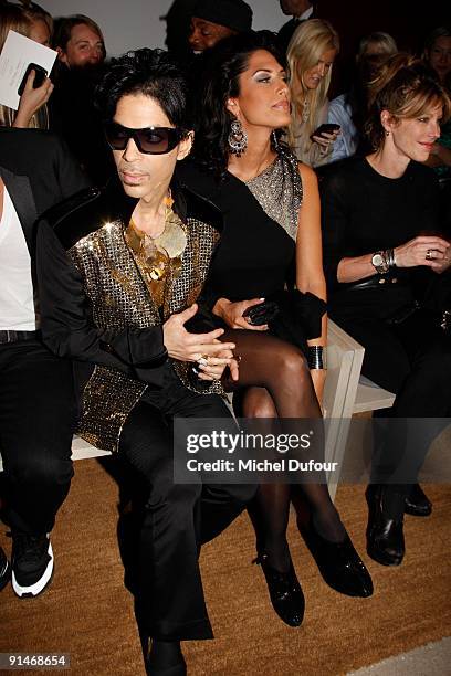 Prince and Bria Valenta attend Yves Saint Laurent Pret a Porter show as part of the Paris Womenswear Fashion Week Spring/Summer 2010 on October 5,...